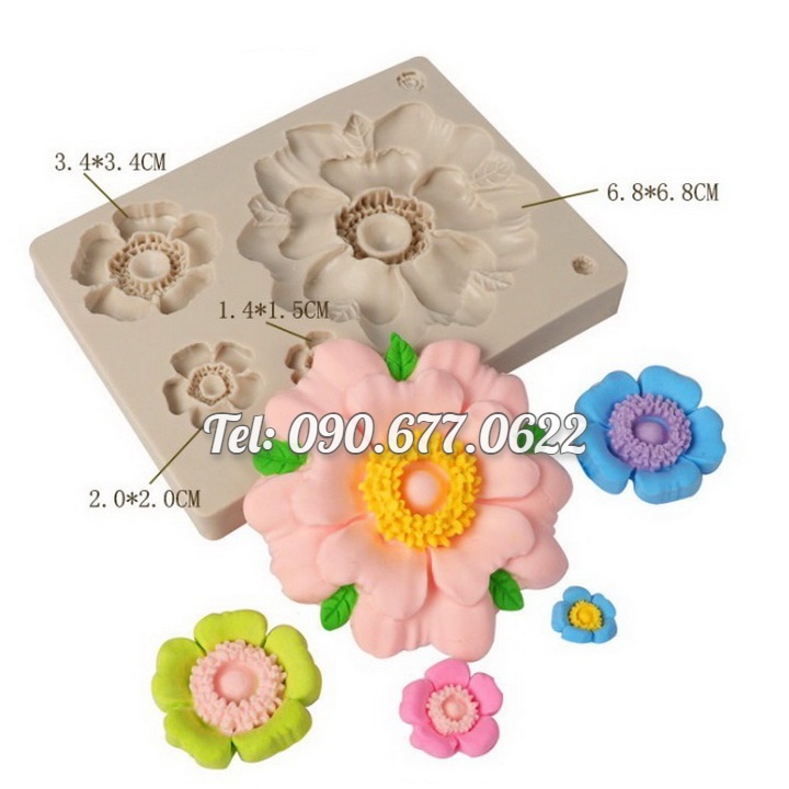Khuôn silicone làm rau câu 4 hoa lớn nhỏ các loại - Mã số 1511