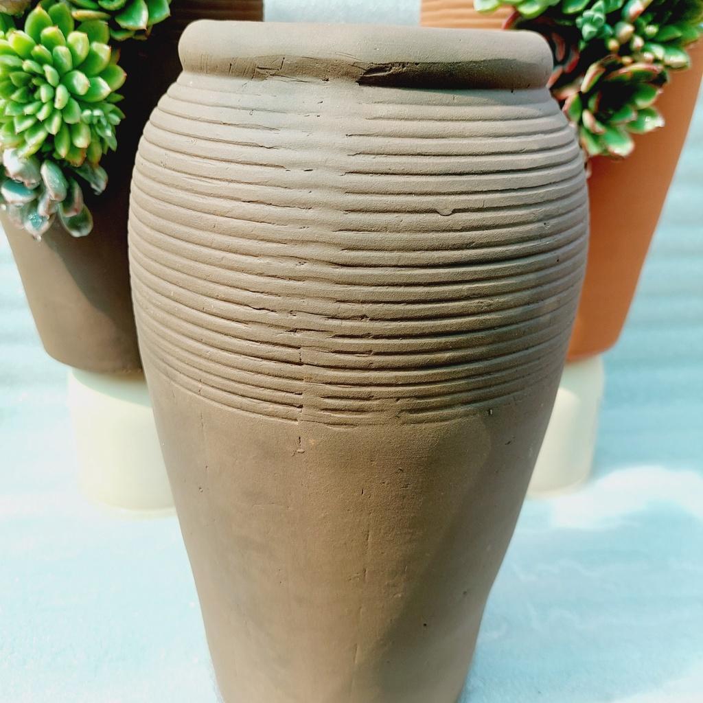 Chậu đất nung Bình Dương - Bình mới cắt vân mây, miệng chậu 13cm, chiều cao 30cm