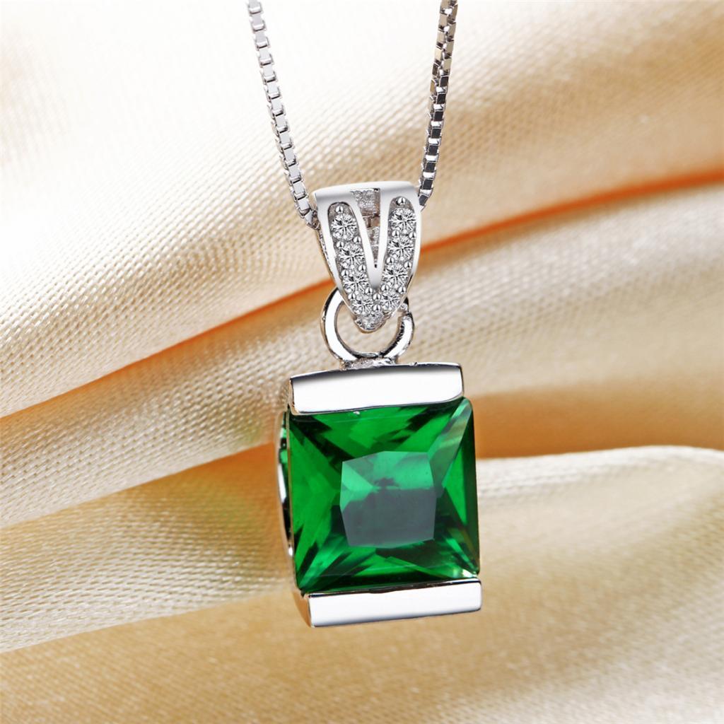 Green Gemstone Pendant Valentines Day Gift 925 Sterling Silver Necklace