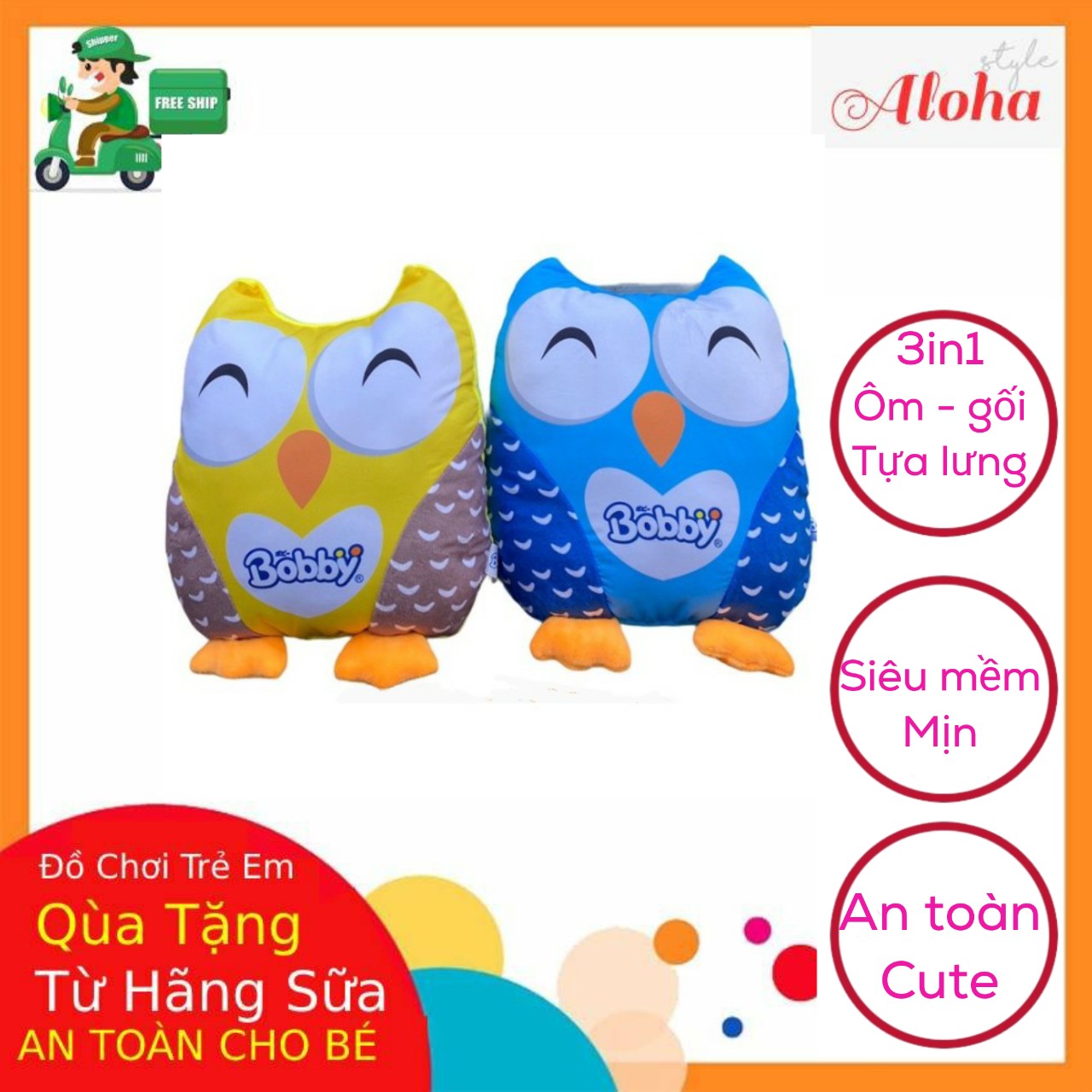 Gối ôm cú bông xinh xắn- Gối tựa lưng văn phòng hình thú -ALOHA STORE - SHOP Giao màu ngẫu nhiên