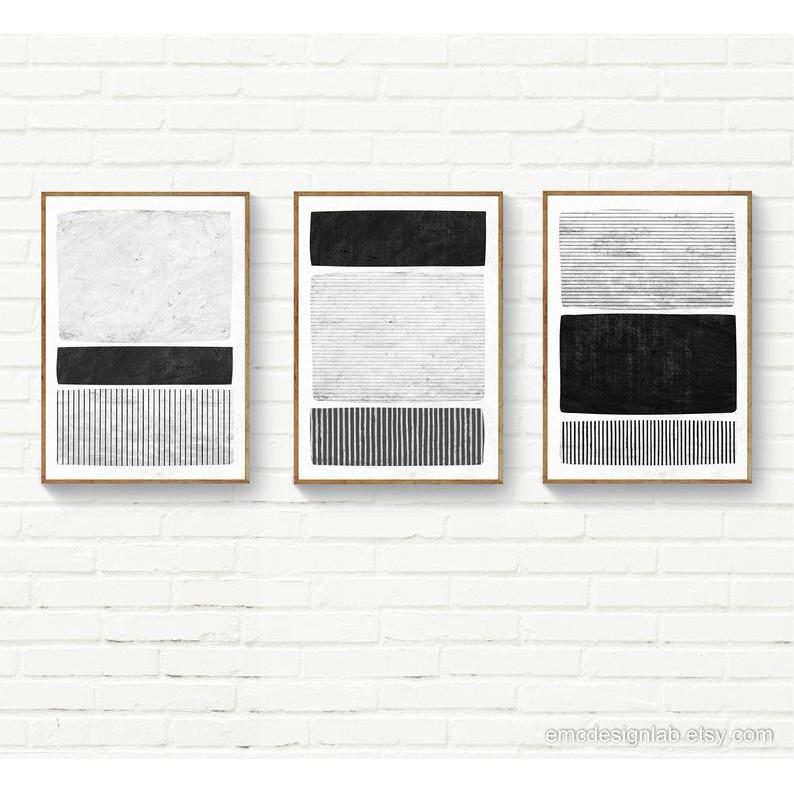 Tranh treo tường | Bộ 3 tranh Black & White, Black and White Art Set