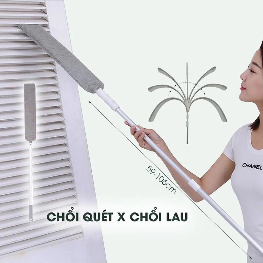 Chổi quét dọn uốn dẻo chuyên quét gầm giường nóc tủ, trần nhà kiêm cây lau tiện ích – Chổi quét trần đầu dẹt