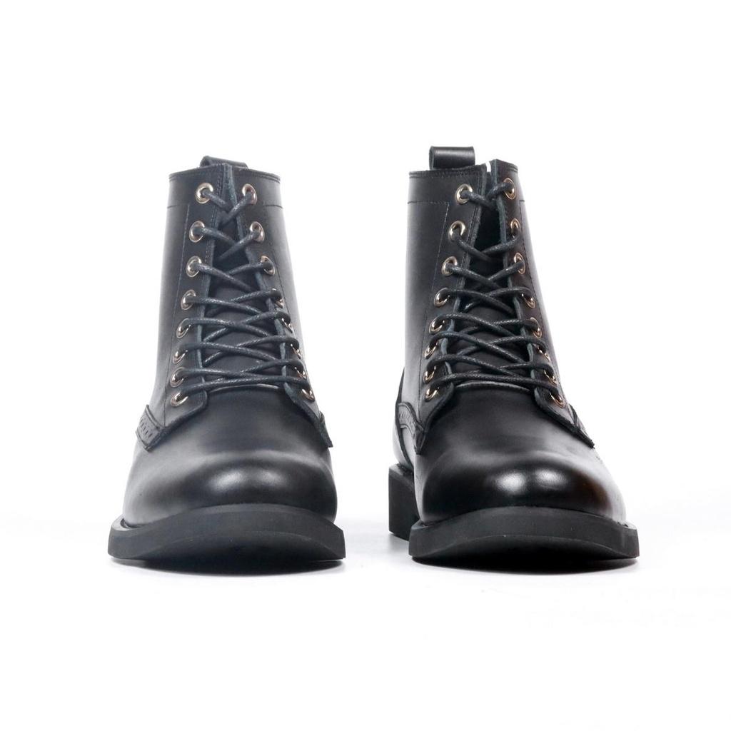 Giày da nam Combat Boots Captain 01 (Com01), da bò đen trơn cao cấp, Lucas Shoes bảo hành 1 năm