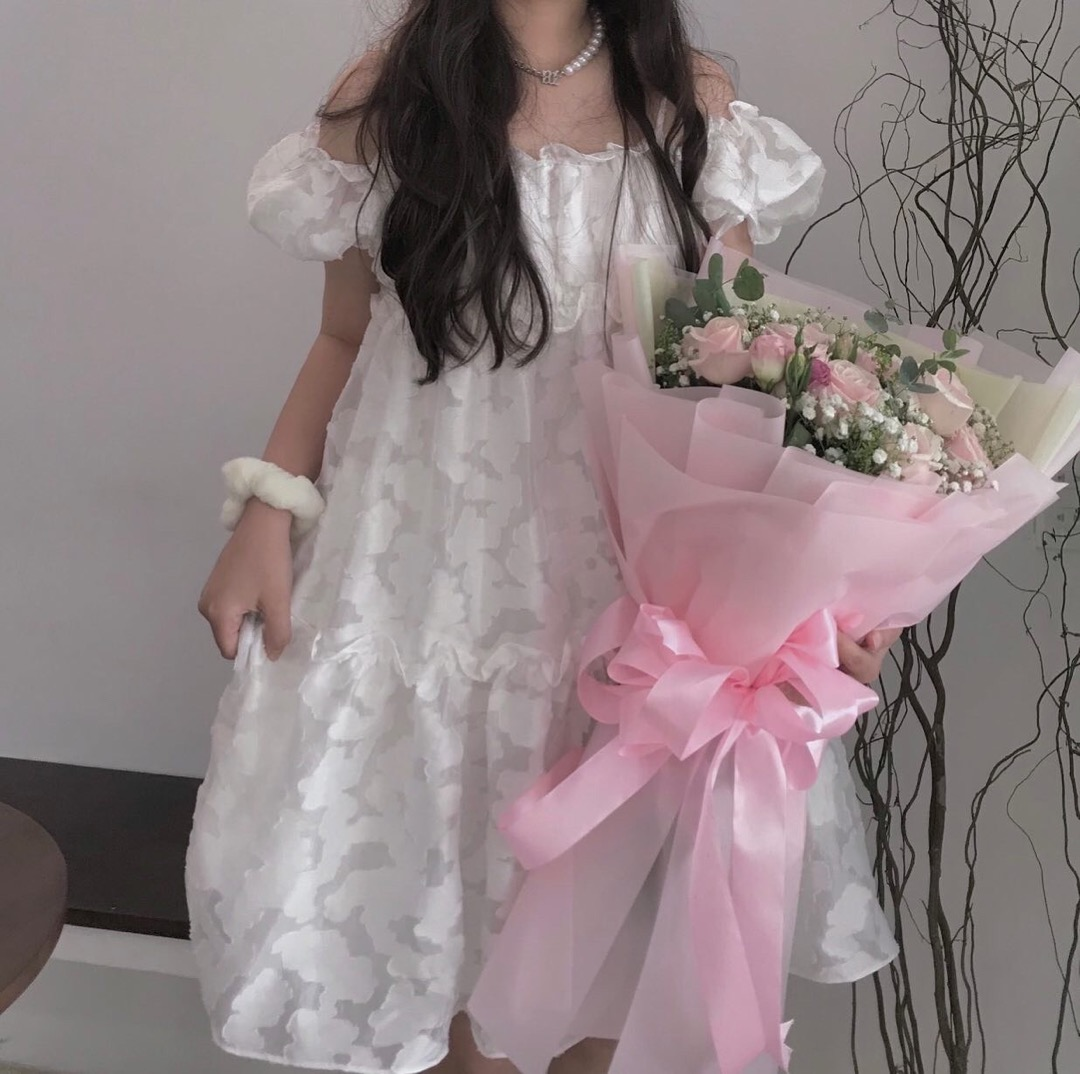 Đầm babydoll 2 dây rớt vai hoa nổi tay bồng Cao Cấp hàng loại 1, màu trắng Ulzzang ren mây dáng xòe, cute dễ thương