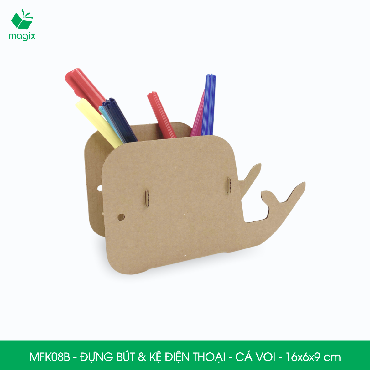 MFK08B - Đựng bút &amp; kệ điện thoại bằng giấy carton - Hộp bút kiểu dáng Cá voi - 16x6x9 cm