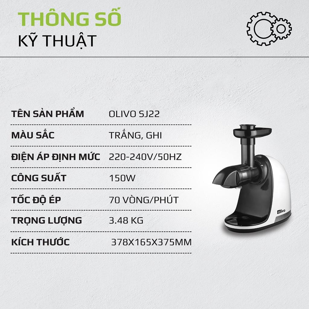 Máy Ép Chậm Trục Ngang Olivo SJ22 - Ép Trái Cây Hoa Quả, Siêu Kiệt Bã, Dễ Vệ Sinh