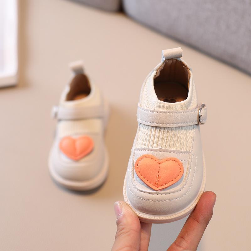 Giày búp bê len phối trái tim cho bé gái Giày công chúa tập đi 1-3 tuổi size 15-25