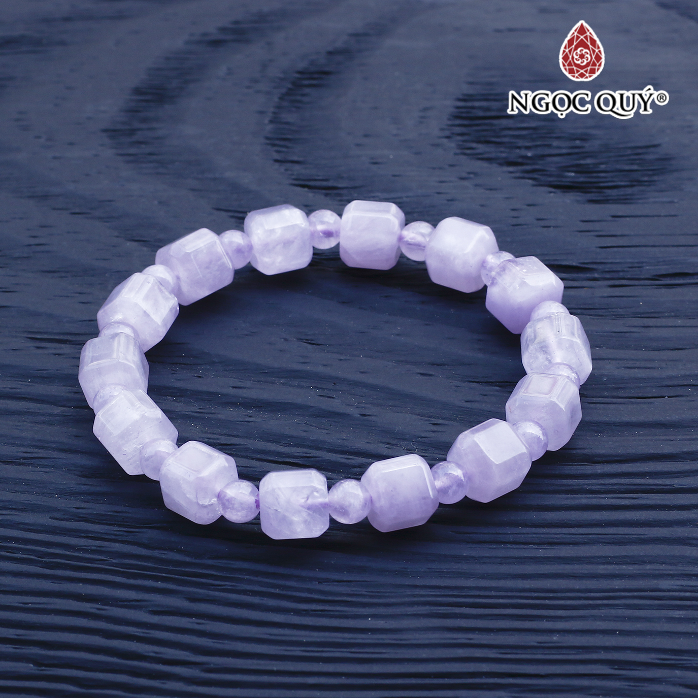 Vòng thạch anh tím ngọc lavender amethyst hạt vuông 8mm, hạt tròn 5mm mệnh hỏa. thổ - Ngọc Quý Gemstones