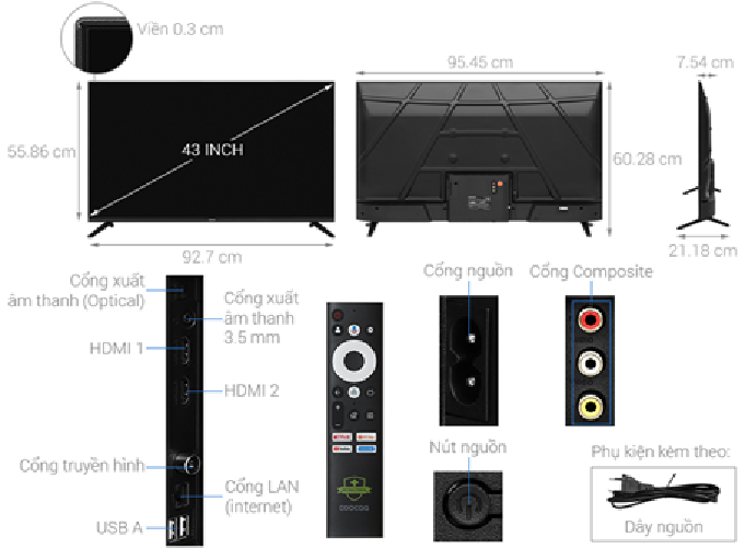 Google Ti vi Coocaa Full HD 43 Inch 43Z85 - - HÀNG CHÍNH HÃNG - CHỈ GIAO HCM