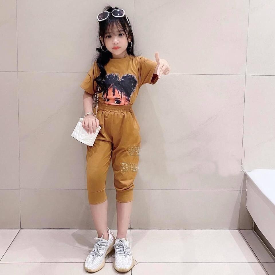 Bộ quần áo bé gái cô gái tóc xù thun cotton 4 chiều cho bé từ 8kg đến 35kg