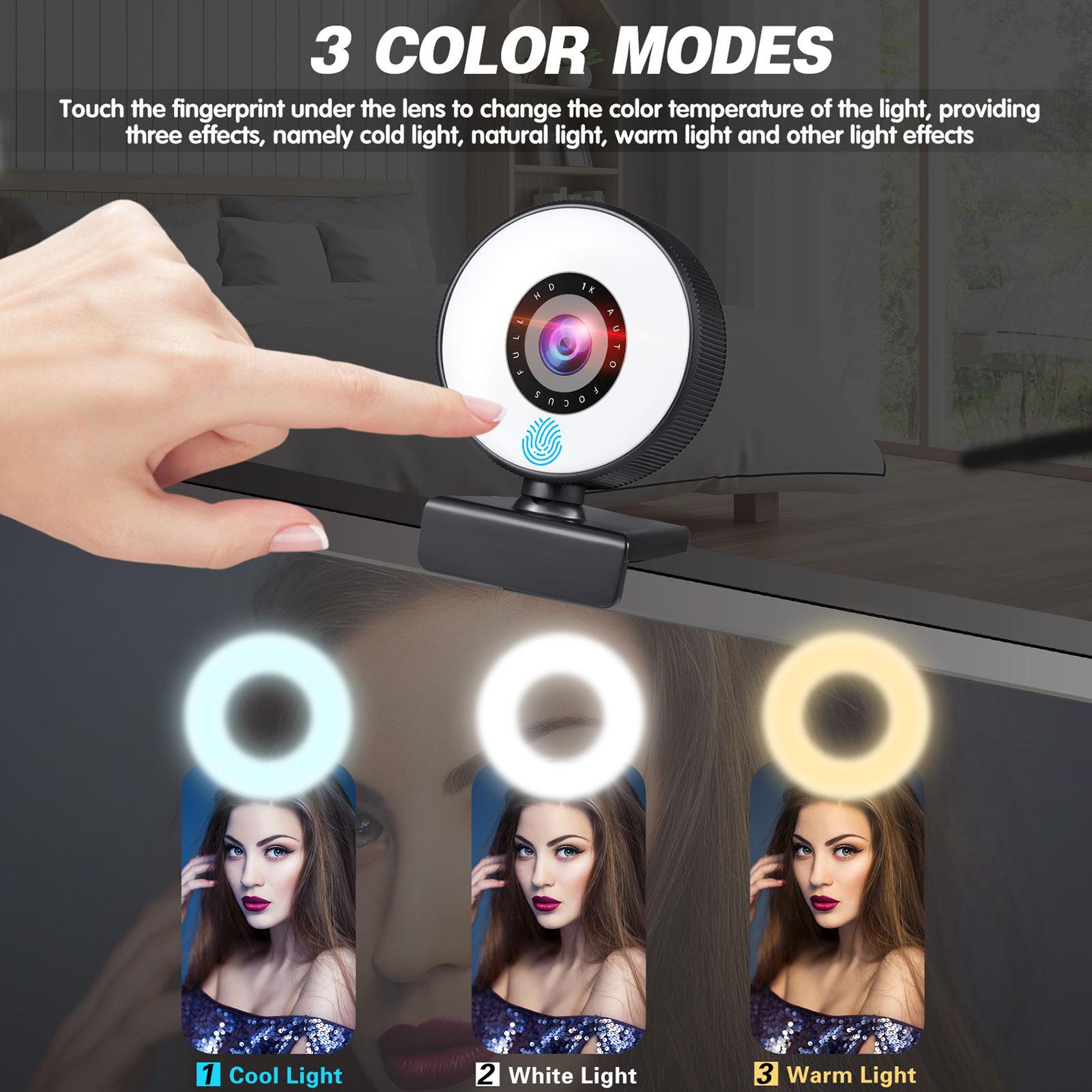 Webcam with 3 Light Modes Microphone and Tripod for Gaming Streaming PC