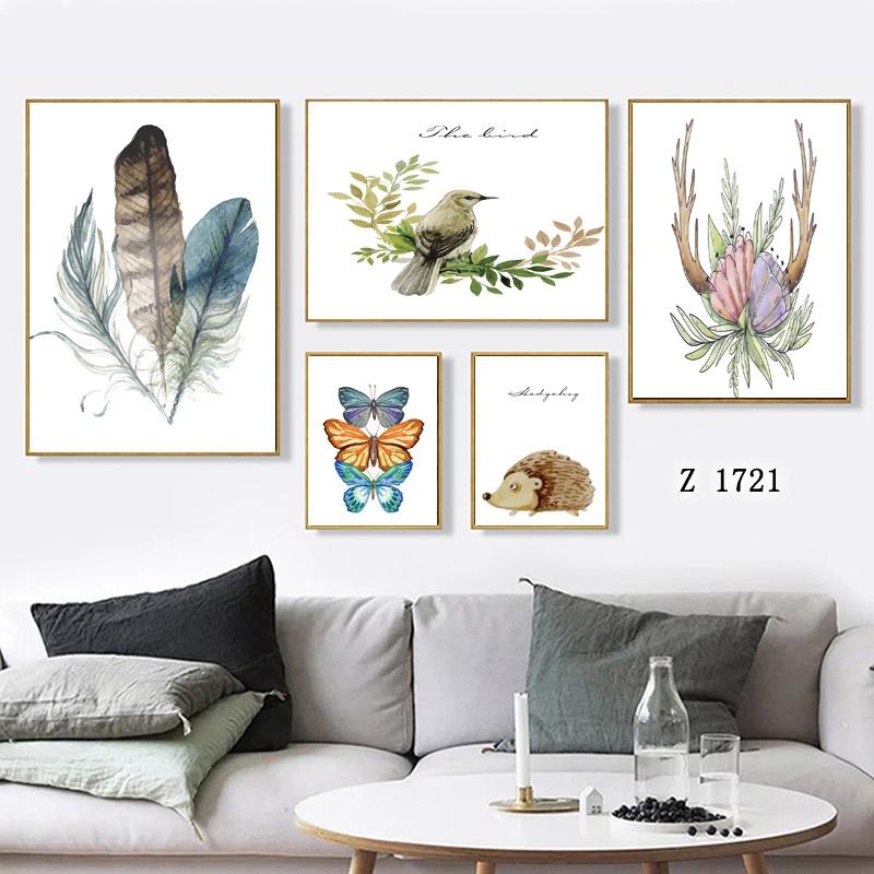 Bộ tranh khung canvas treo tường động vật