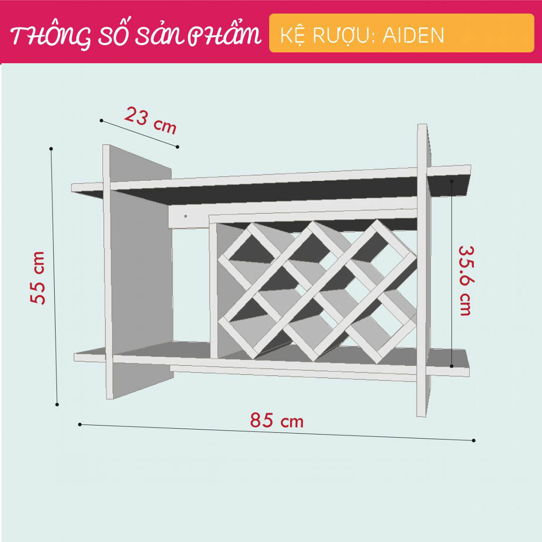 Kệ rượu gỗ hiện đại SMLIFE Aiden | Gỗ MDF dày 17mm chống ẩm | D85xR23xC55cm