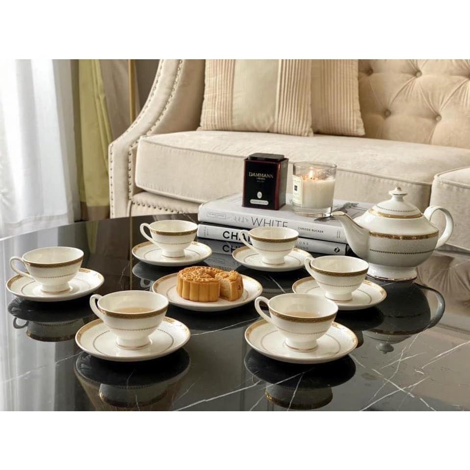 Bộ Ấm Chén Trà Hoàng Gia Viền Vàng Imperial, Bộ Trà Sứ Xương Cao Cấp, Thiết Kế Tinh Xảo, Nhập Đức
