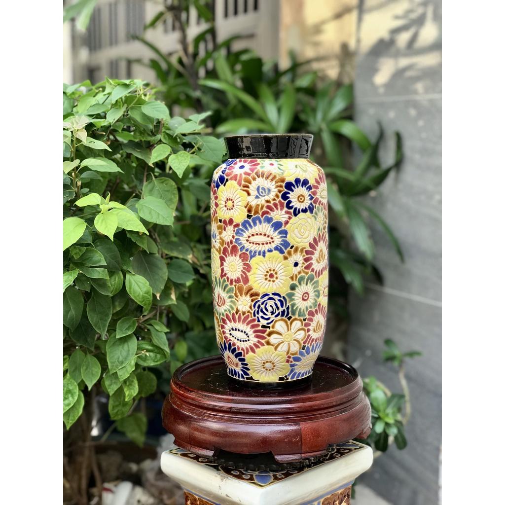 BÌNH HOA BÁCH HOA,RỒNG,PHỤNG THON 29CM GỐM NAM BỘ DECOR TRANG TRÍ, CẤM HOA