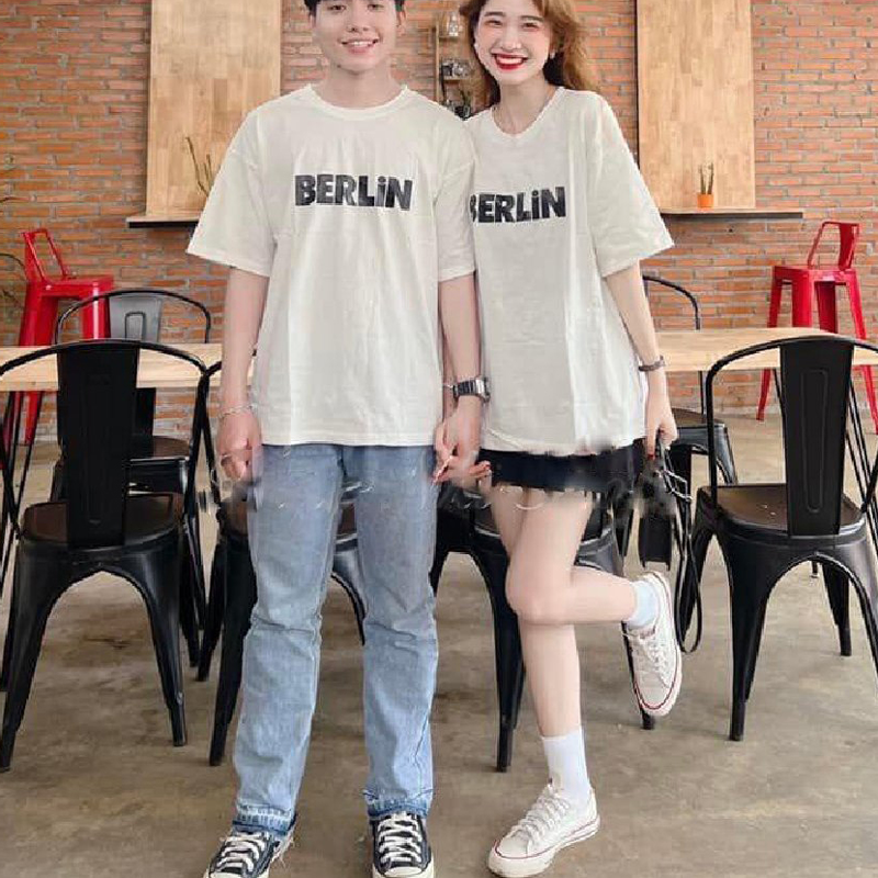 Áo Thun Đôi Tình Nhân Tay Lỡ Unisex In Chữ BERLIN
