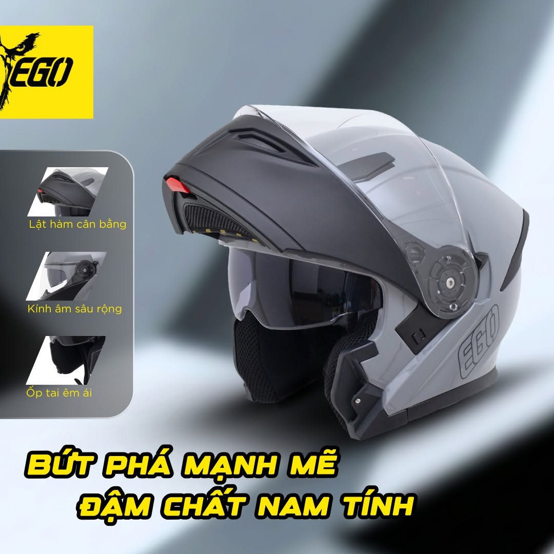 Mũ Bảo Hiểm Fullface Lật Hàm EGO E-9 New Hai Kính Nhẹ Nhỏ Gọn Thoáng Khí [Chính Hãng
