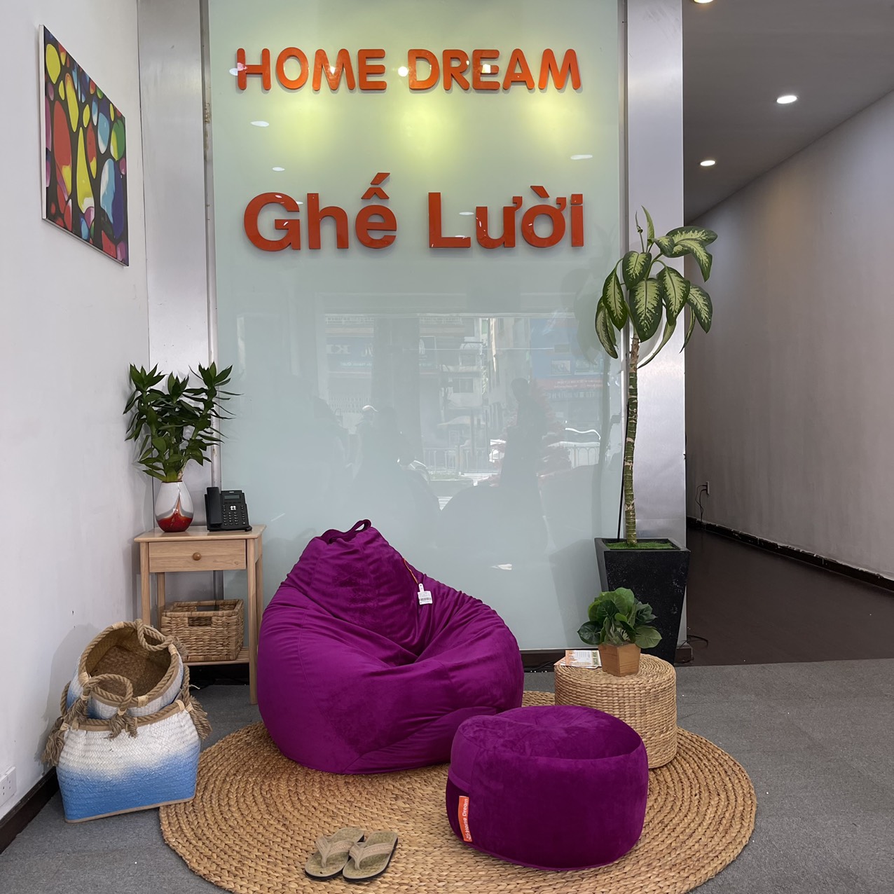 Ghế lười I-relax + Đôn gát chân vải Nhung Tím cẩm