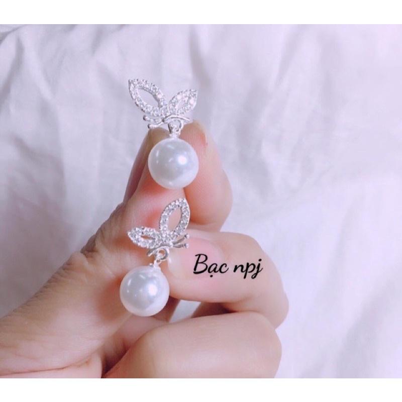 Bông tai bạc nữ hình bướm gắn trai đẹp siêu sáng bóng, Bạc Ta -Bạc npj
