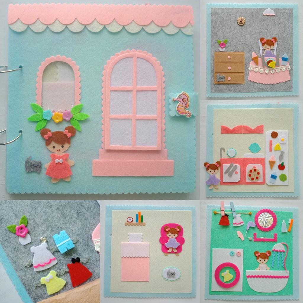 Đồ chơi Sách vải Ngôi nhà Búp bê cho bé - - Đồ chơi Búp bê bằng vải Handmade - Quiet book Doll House