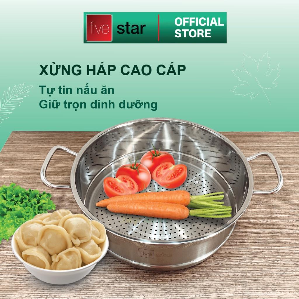 Bộ nồi xửng hấp 3 đáy inox 430 Fivestar Standard bếp từ nắp kính tặng 1 muỗng canh