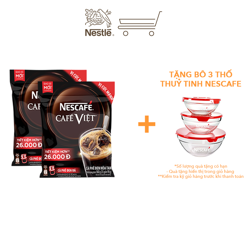 [Mua 1 Tặng 1 - Bộ 3 thố thuỷ tinh NESCAFE] Combo 2 bịch cà phê đen hòa tan NESCAFÉ CAFÉ VIỆT (Túi 35 gói x 16g)