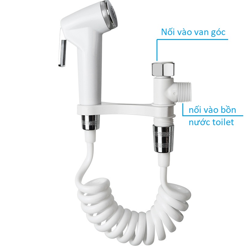 Bộ vòi xịt vệ sinh toilet VHX2 áp lực cao kèm dây PU lò xo dài 1.5m và giá đỡ không cần khoan tường - Tặng 1 ống cao su non lắp vòi