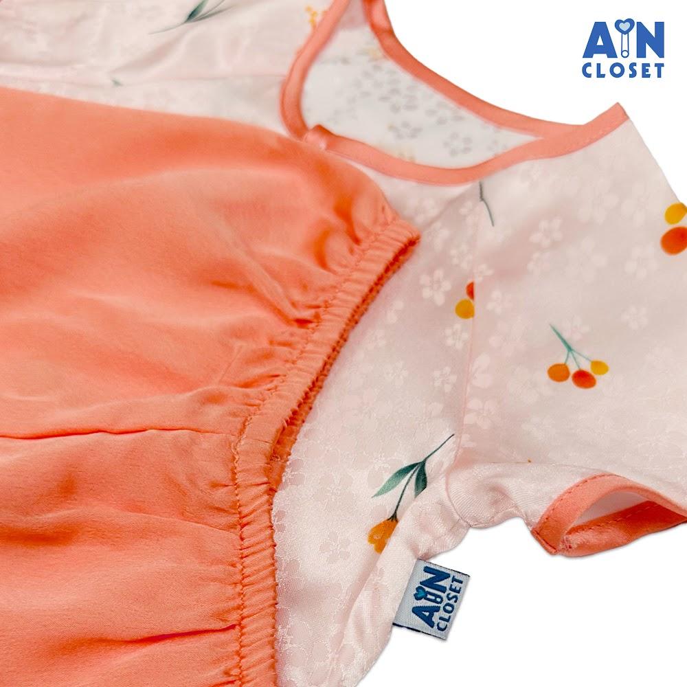 Bộ quần áo Bà Ba Dài tay ngắn bé gái họa tiết Hoa Huệ Lụa Cam Đào - AICDBG2T6IIT - AIN Closet