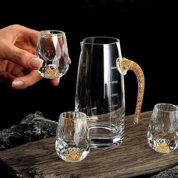 Bộ bình chén rượu pha lê mắt trâu vàng 24k