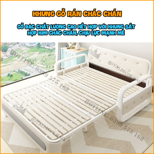 Giường Sofa Đa Năng Thông Minh ROYALDECORHN - Giường Sofa Kéo Thành Ghế Tiện Lợi Khung Sắt, Đệm Bọt Biển - Nội Thất Phòng Ngủ