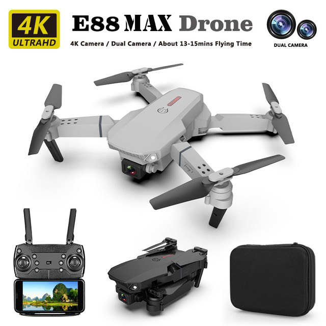 Máy bay flycam mini E88 Max với 2 camera HD 4K truyền ảnh trực tiếp về điện thoại cân bằng độ cao ổn định khi bay