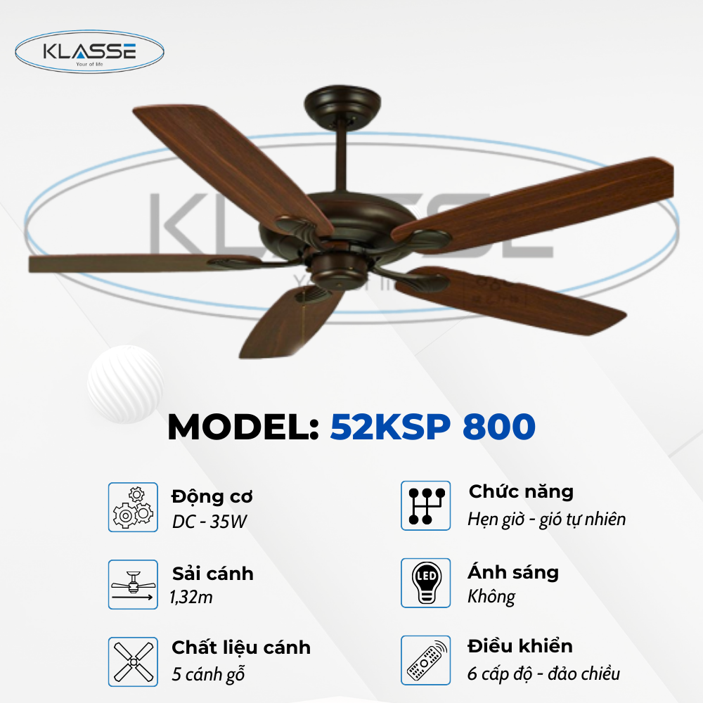 Quạt trần không đèn Klasse 52KSP 800 Hàng chính hãng