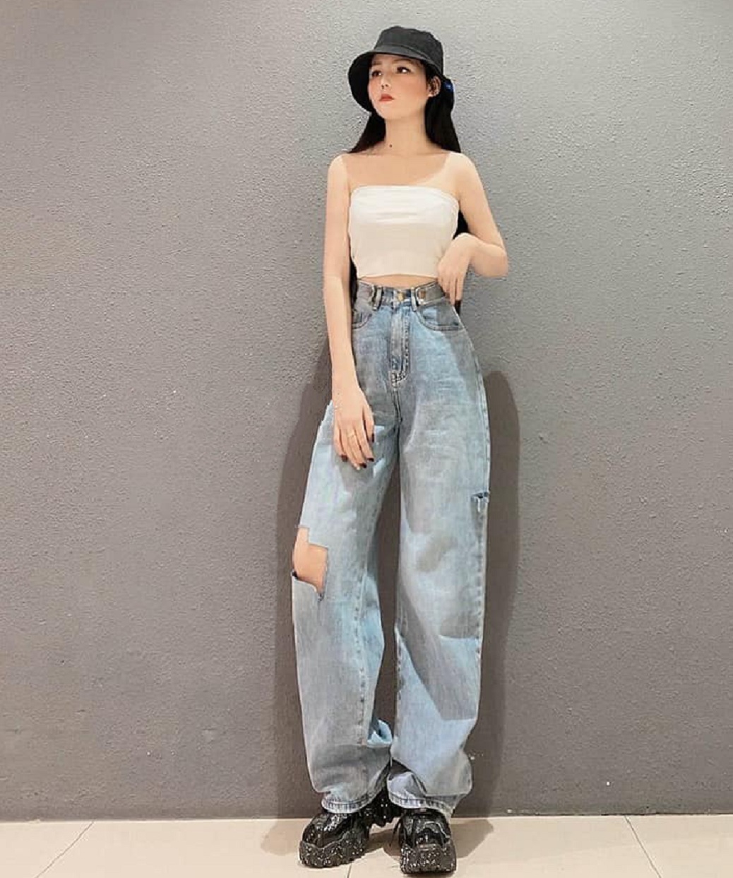 QUẦN BAGGY JEAN ỐNG RỘNG LƯNG CAO