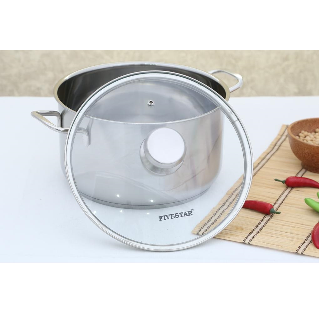 Nồi Inox 3 Đáy Nắp Kính 24cm Fivestar N24-3DG - Hàng Chính Hãng