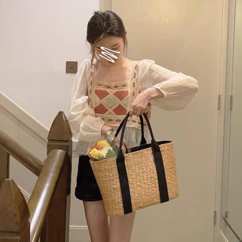 MS1115 Áo babydoll nữ đan móc phối tay voan