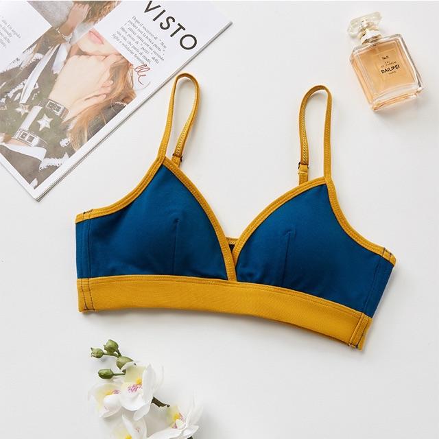 Áo Lót Bralette Cotton Không Gọng Thiết Kế Có Khe Tháo Mút Phối Màu Cá Tính B213