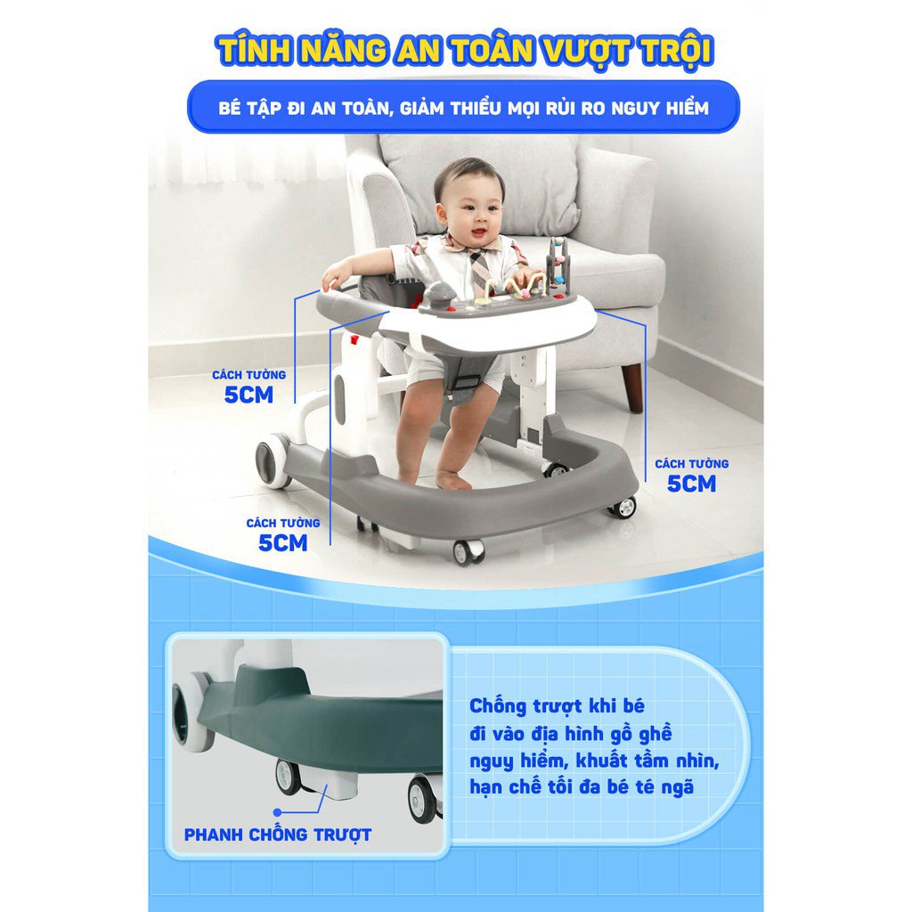 Xe tập đi baby walker có bàn phát nhạc, thiết kế đạt chuẩn Châu âu