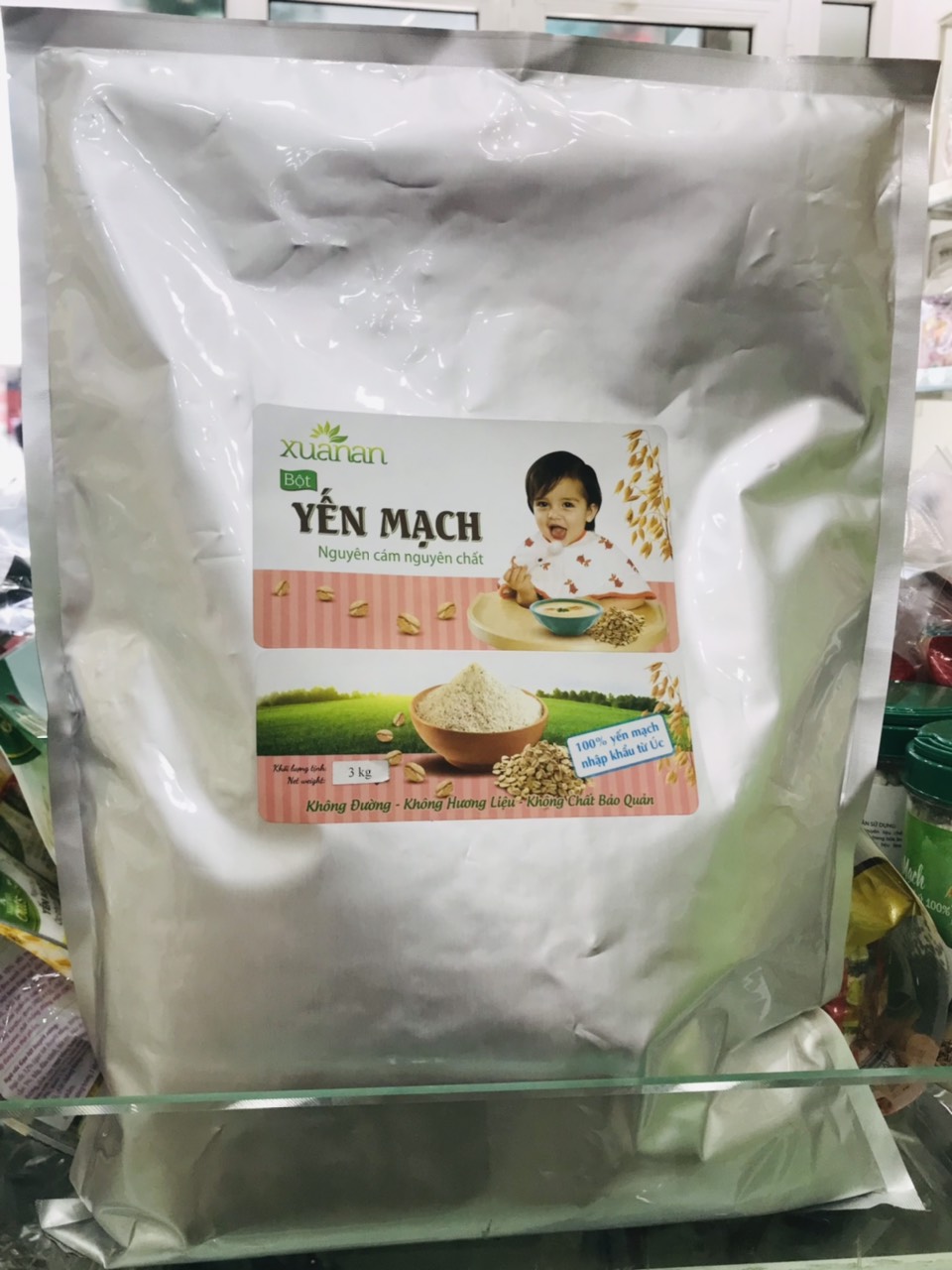 Bột Yến Mạch Nguyên Cám Nguyên Chất Xuân An [ko đường] Túi 3Kg (Giảm 25% Và Tặng Kèm 1 Hộp Yến Mạch Mật Ong 384G)