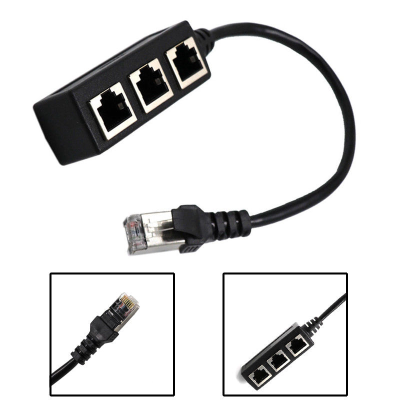 Splitter Ethernet RJ45 Cable Adapter 1 Male To 3 Female Port LAN Network Plug
