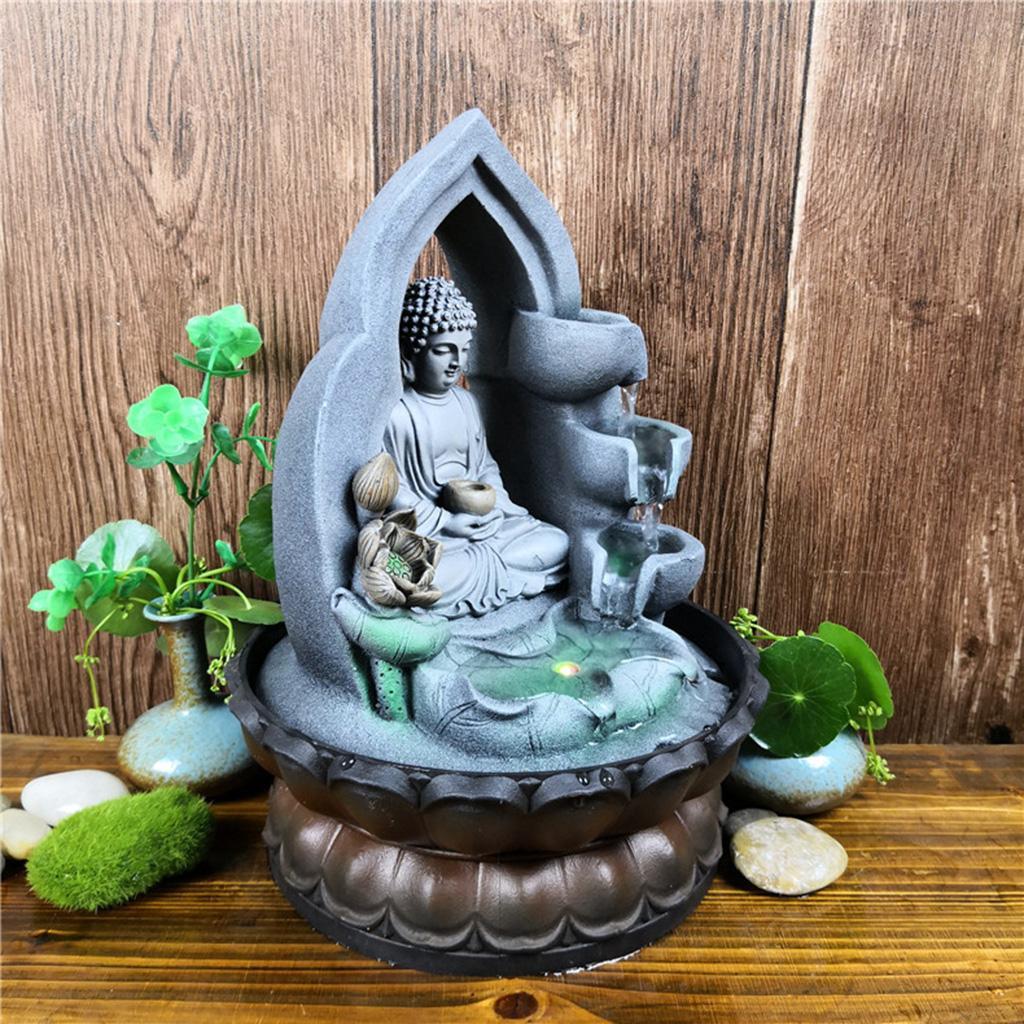 Fountain Buddha Desktop Waterfall Ornament Yoga Figurine Statue Decor