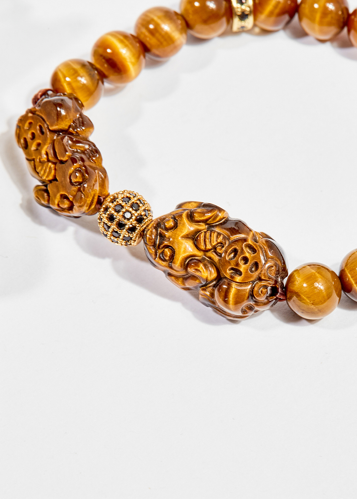 Vòng tay phong thủy nữ đá mắt hổ vàng nâu charm tỳ hưu 8mm mệnh thổ , kim - Ngọc Quý Gemstones