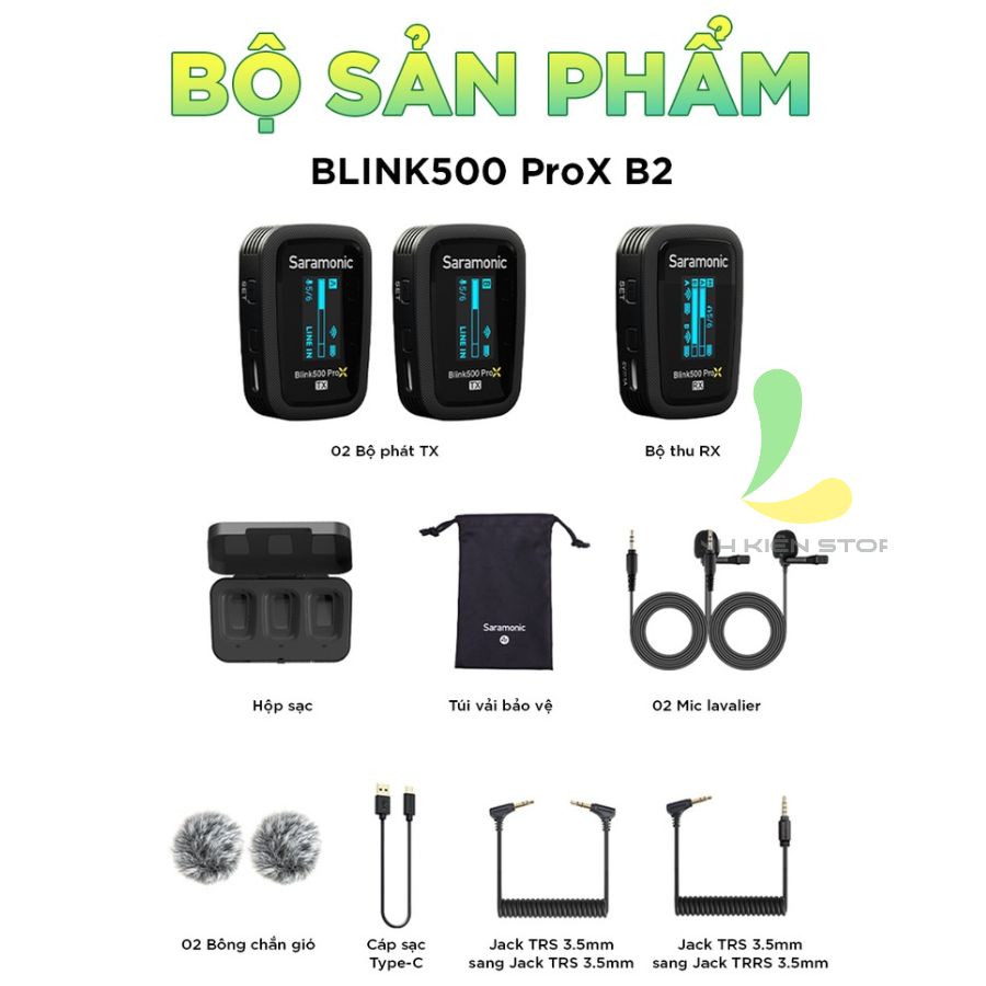 Micro thu âm không dây Saramonic Blink500 ProX B2 - Thiết bị ghi âm dành cho hai người công Nghệ 2.4GHz độ trễ 8ms - Hàng chính hãng