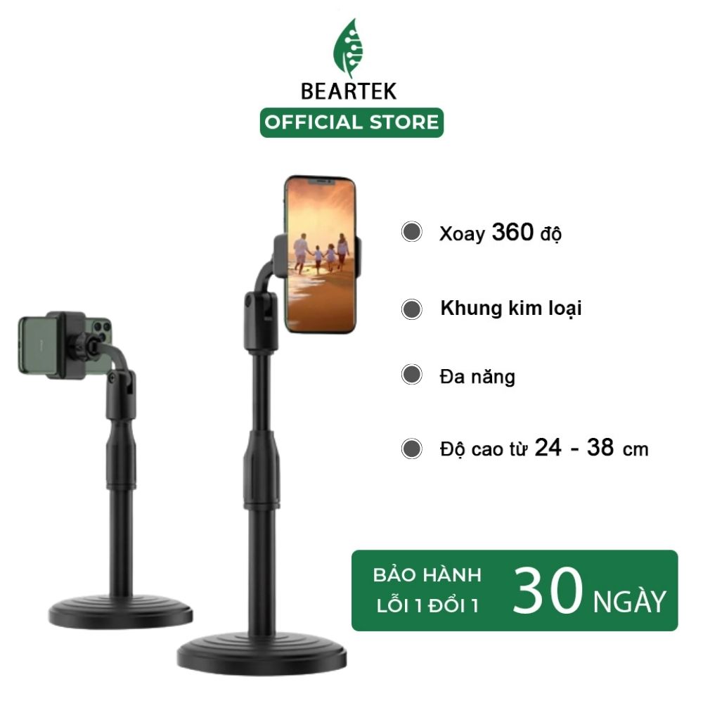 Giá đỡ điện thoại livestream Beartek xem video ổn định xoay 360 độ dùng để quay phim ghi hình đa dụng – Thay đổi độ dài từ 24 – 38cm – Hàng nhập khẩu