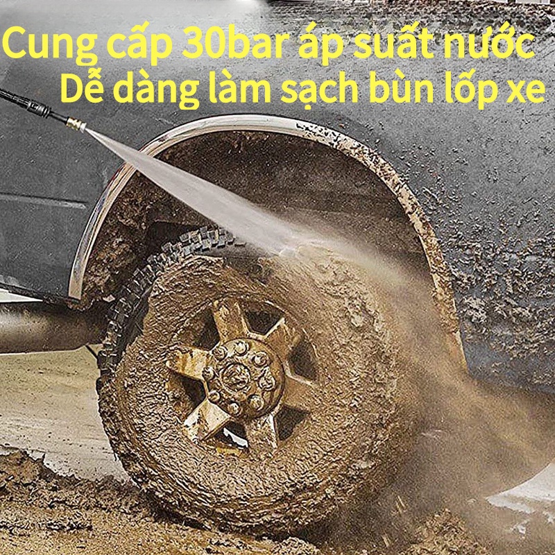 (Loại tốt) Máy rửa xe mini dùng pin áp lực cao không dây xịt rửa xe máy ô tô sân vườn kèm phụ kiện hàng cao câp