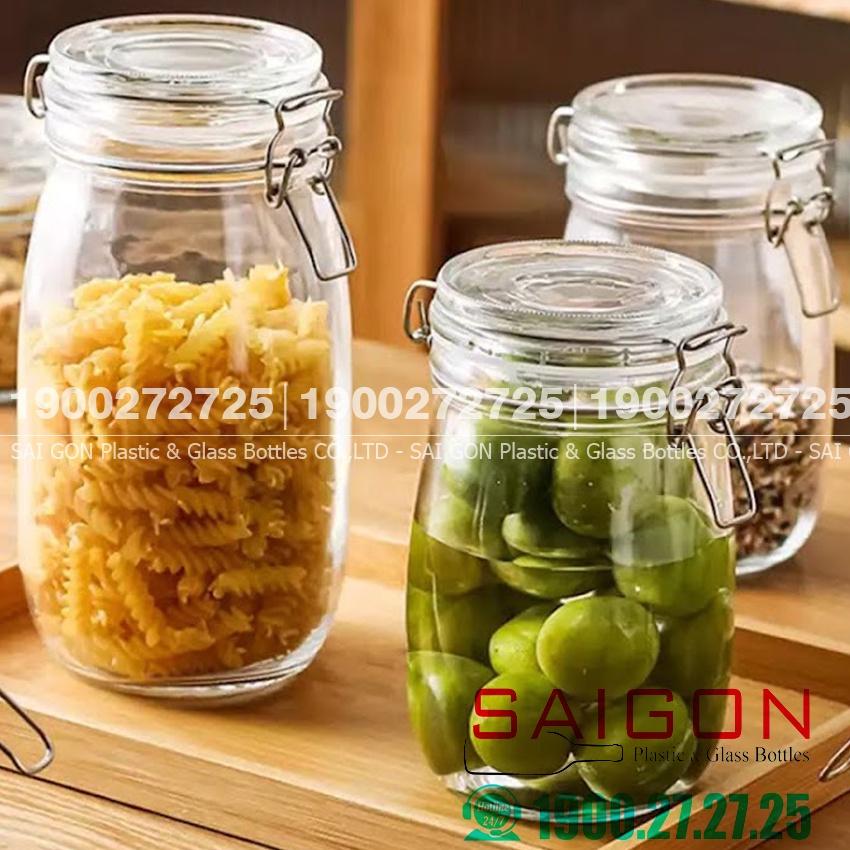Hũ Thủy Tinh Gia Vị - Hũ Nắp Gài Gọng Thép Đa Dung Tích và Hình Dáng