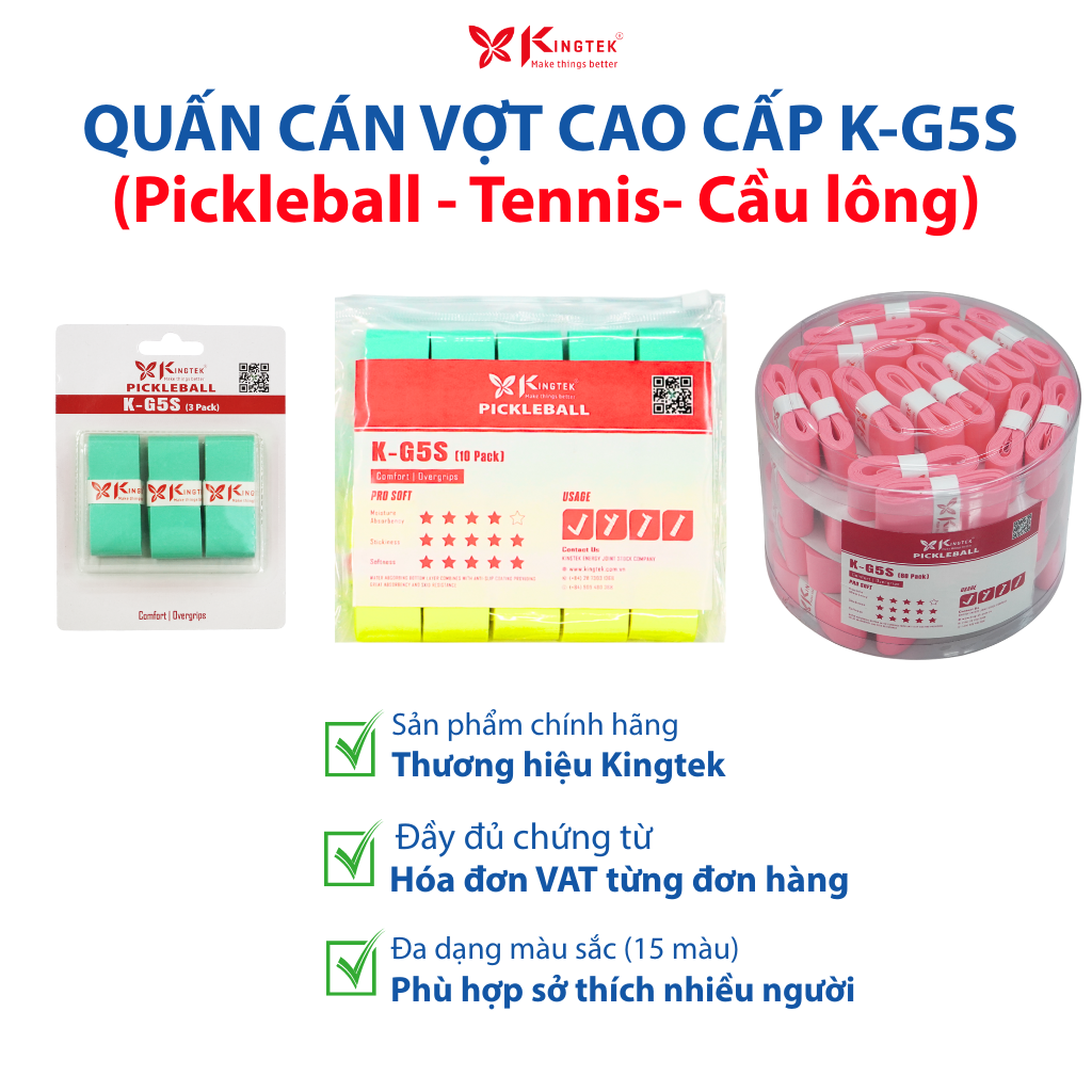 Quấn Cán Vợt KINGTEK K-G5S | Overgrip Cao Cấp Cho Pickleball  / Cầu Lông / Tennis | Êm Tay – Chống Trượt – Hút Mồ Hôi -