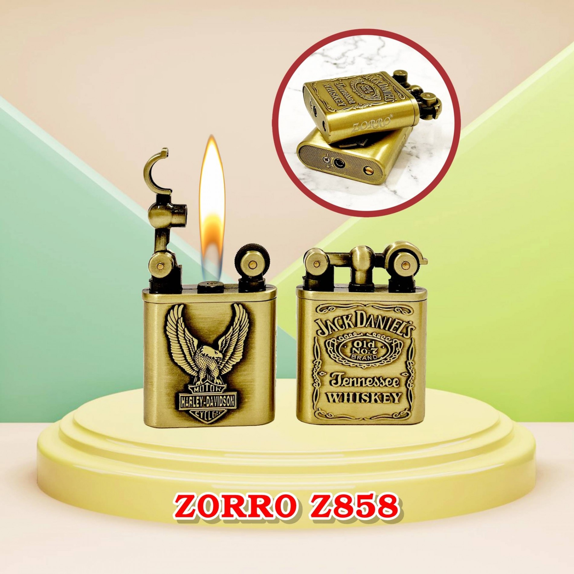 Hộp quẹt bật lửa gas đá rãnh tay Zorro Z858 - (xài gas)