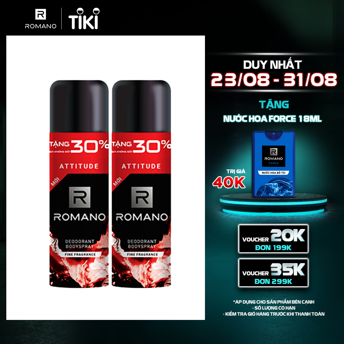 Combo 2 Xịt toàn thân ngăn mồ hôi và mùi cơ thể Romano Attitude 195ml/chai