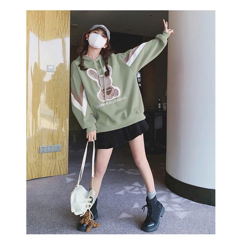 Áo hoodie in thỏ mới về nón 2 lớp from rộng dưới 75kg vải dày mịn,chống nắng tốt, Áo Hoodie Hình Thỏ Cute Kiểu Rộng Unisex Thu Đông - Áo Khoác Thun Nỉ Cặp Đôi Nam Nữ Siêu Xinh