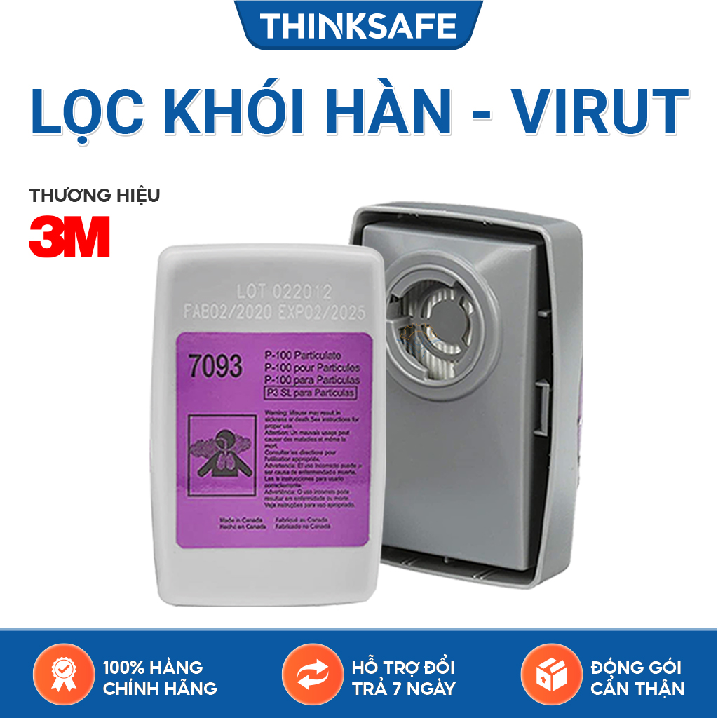 Mặt nạ phòng dịch 3M Thinksafe, tiêu chuẩn N95, phòng dịch, lọc bụi mịn pm2, bảo vệ hô hấp, 3M chính hãng -7502/7093